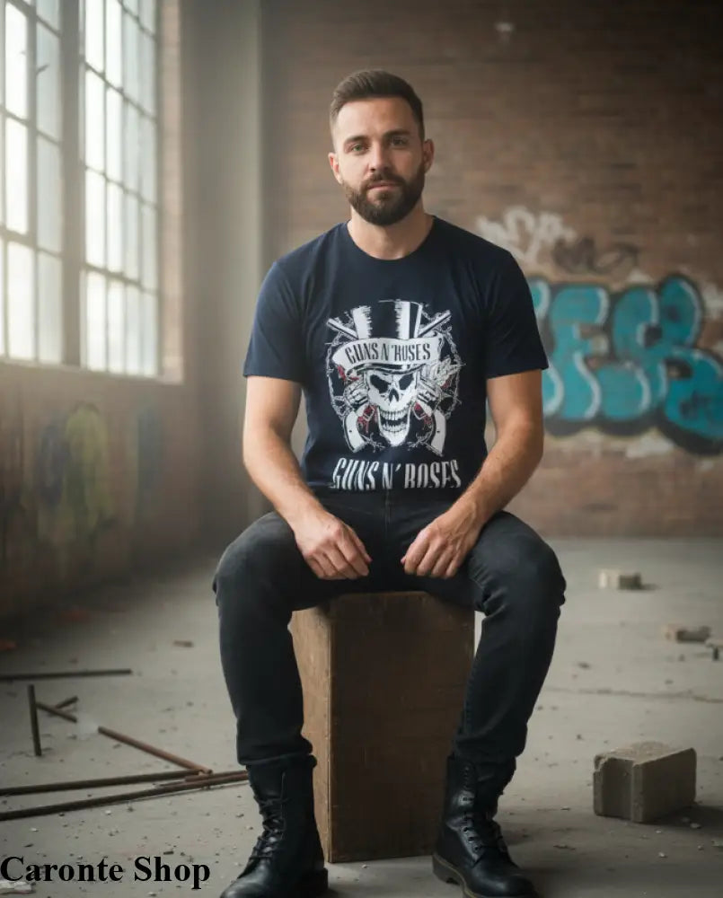 Camisa Azul Marino Estampada Guns N’ Roses