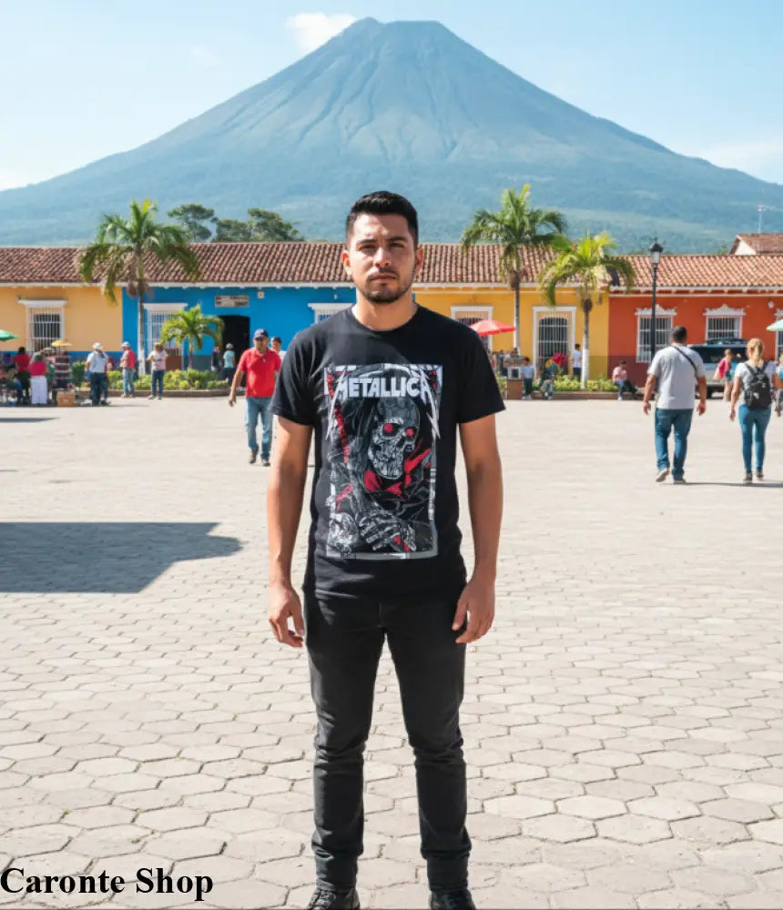 Camisa Azul Marino Estampada Metallica