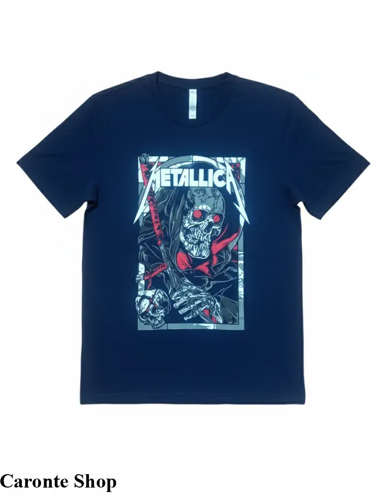 Camisa Azul Marino Estampada Metallica